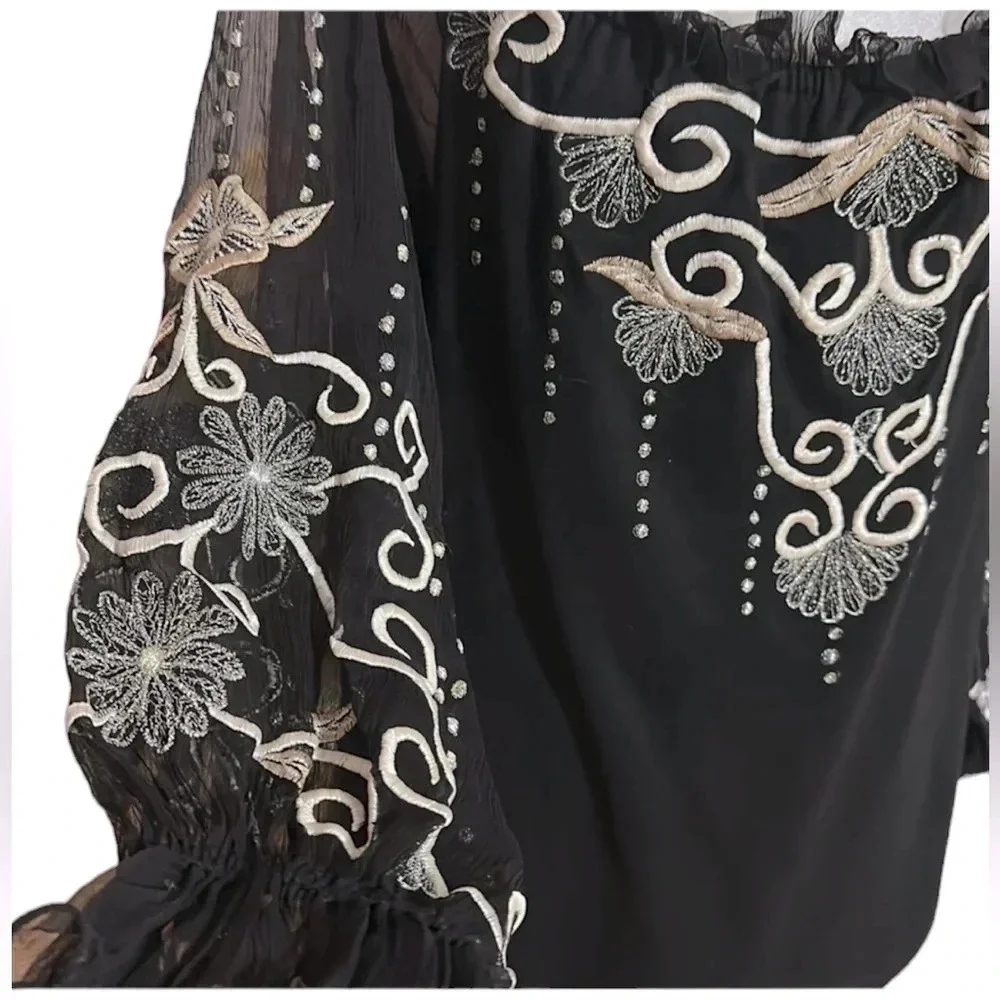 Vintage Collection off shoulder embroidered longsleeve tops size XL - Picture 7 of 9